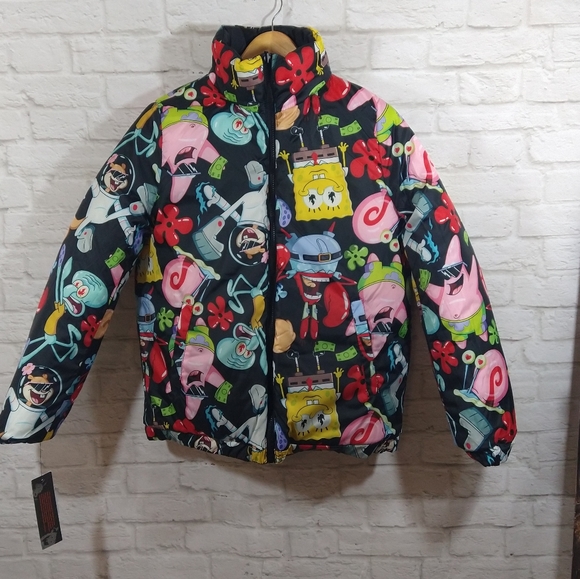 YSYS-B2 Members Only Nickelodeon SpongeBob SquarePants Reversible Puffer Jacket - Picture 11 of 12